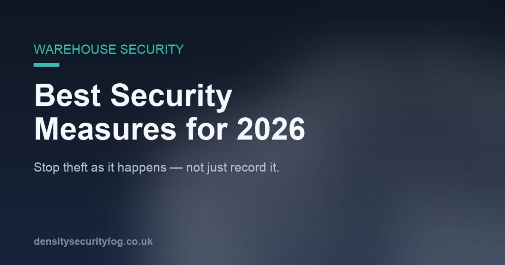 Dark warehouse security graphic headlined Best Security Measures for 2026