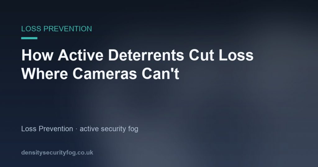 Dense security fog filling a retail space, instantly obscuring merchandise and preventing theft from occurring in real time.