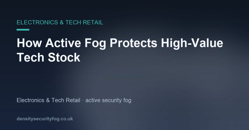 Electronics retail stockroom protected by active fog security system triggered when an alarm activates