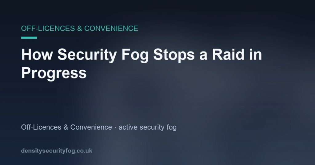 Off-licence with security fog activated inside, creating opaque white mist throughout the store interior