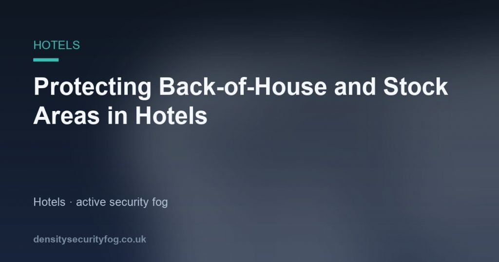 Hotel stockroom with locked door and secure storage shelves, protecting high-value inventory and cash from staff theft and af