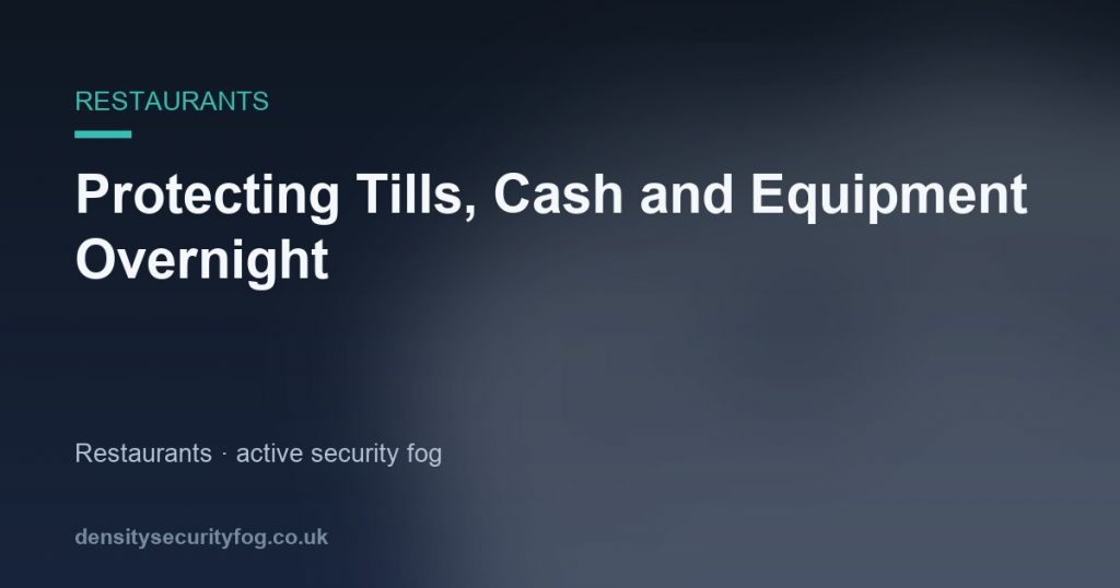 Restaurant till and cash register in a modern kitchen, with security fogging system protecting overnight assets