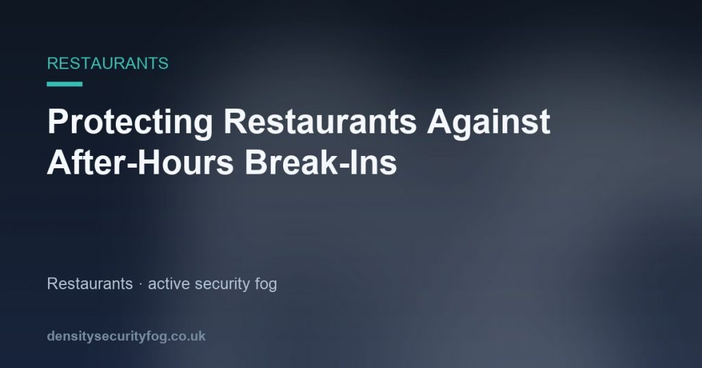 Restaurant interior at night with security fogging system protecting premises against after-hours break-ins