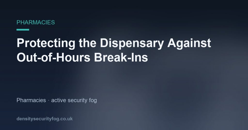 Pharmacy dispensary security system with fogging unit designed to stop out-of-hours break-in attempts