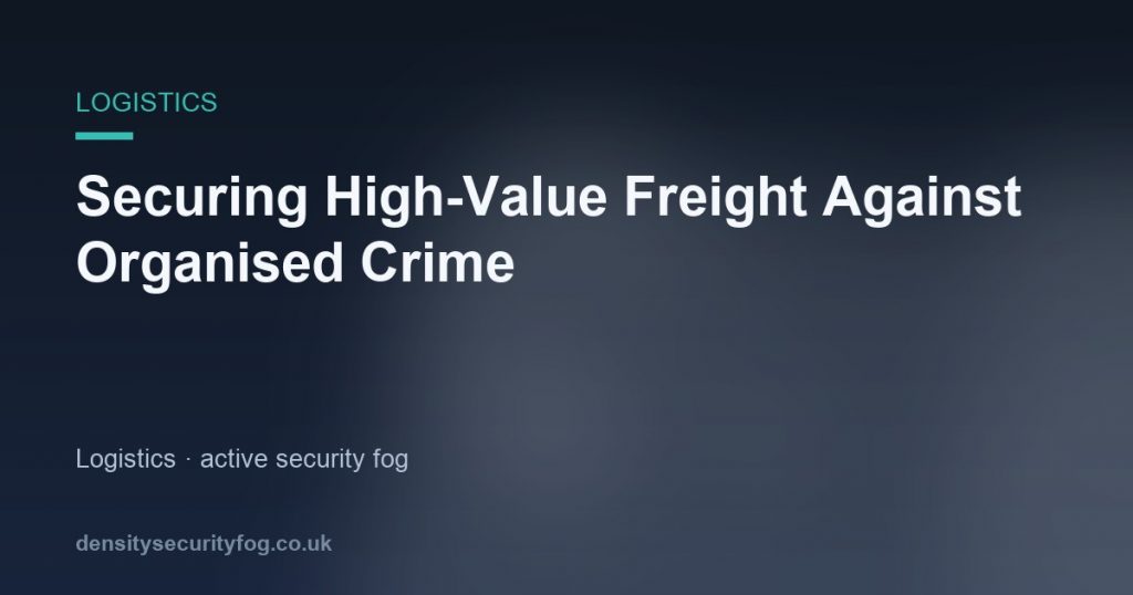 Warehouse loading dock with active fog deployment protecting high-value freight against organised theft