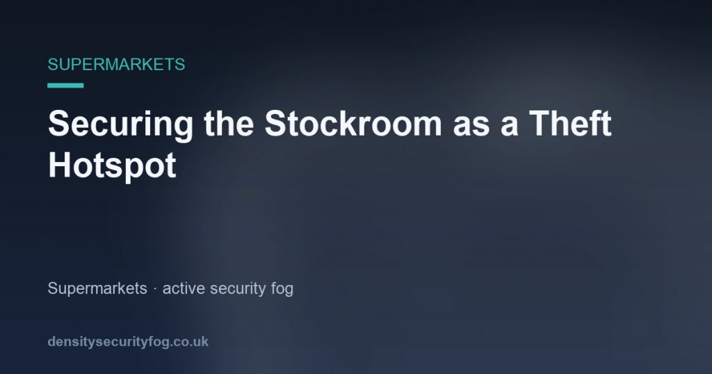 Supermarket stockroom with security fog deployment, protecting high-value inventory from internal theft